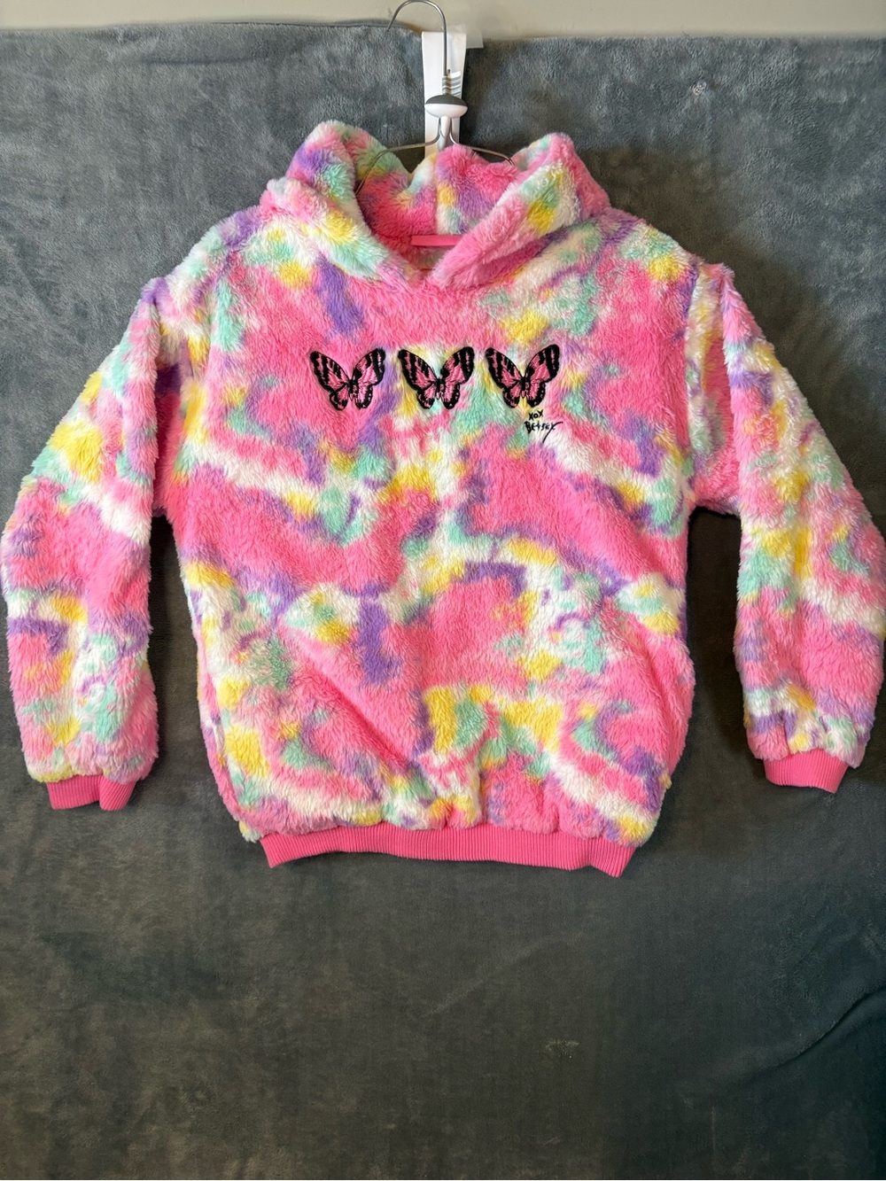 Girls' Plush Pink Multi-Color Butterfly Hoodie